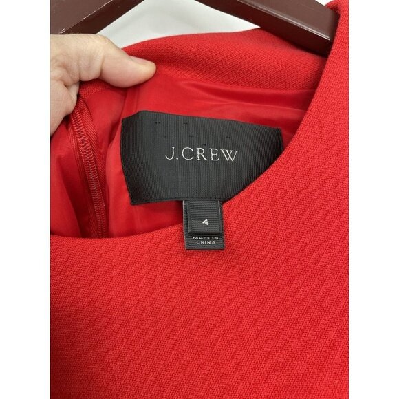 J Crew Dress Sheath Shift Exposed Zippers 3/4 Sleeve Boatneck Red Flaw Size 4 - Picture 6 of 15